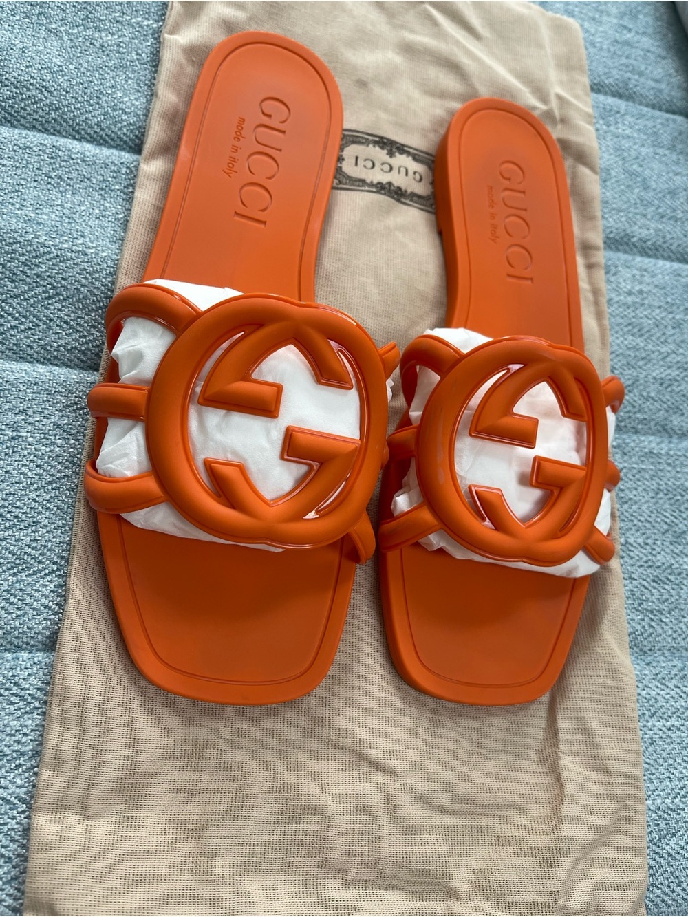 AUTHENTIC Gucci Women Orange GG Logo Slide Sandals